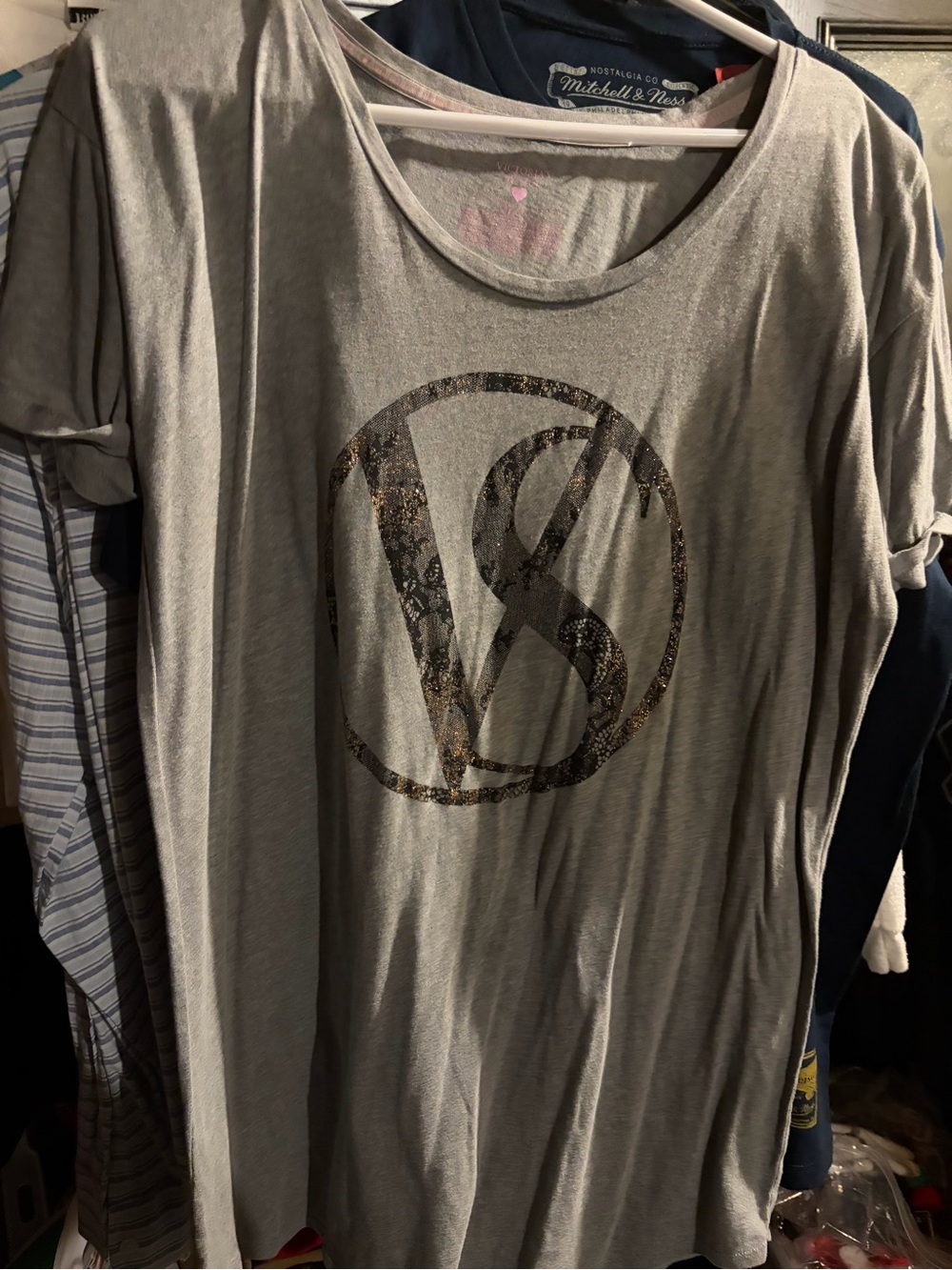 Victorias Secret PINK LOVE themed Snakeskin sequined graphic logo shirt Large